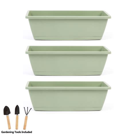 3PCS Window Box Planter with Gardening Tools, 20" Plastic Planting Pot ...