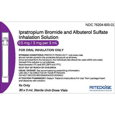 Ipratropium Bromide and Albuterol Sulfate 0.5 mg / 3 mg Per 3 mL Ampul ...
