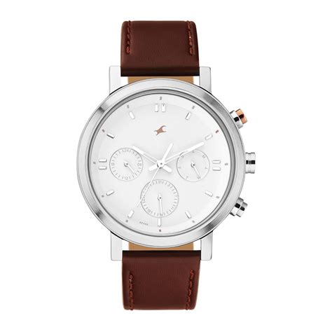 Fastrack Tick Tock Quartz Multifunction White dial Brown Leather Strap ...