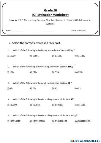 Image result for Converting Number Systems Worksheet