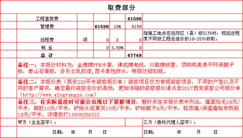 2017年西安230平米装修报价表/价格预算清单