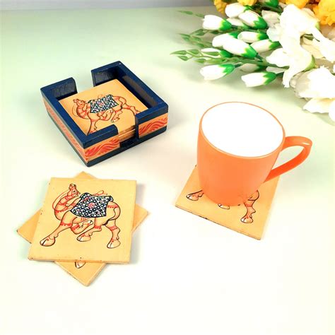 Buy Handicraft Wooden Coasters: Stylish Dining Table Decor