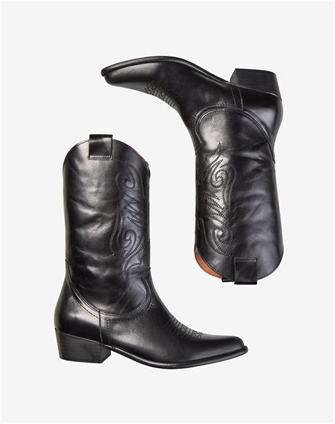 Leather Cowboy Boots in Black | Women's Accessories | Brora