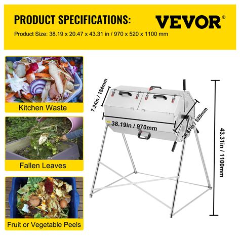 Buy VEVOR Compost Tumbler 125L Dual-chamber Composter Rotating Outdoor ...