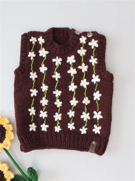 Infants Handknitted Embroidered Sweater - Brown
