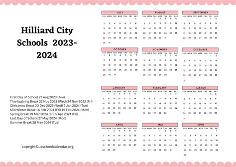 Hilliard City School System Calendar - US School Calendar