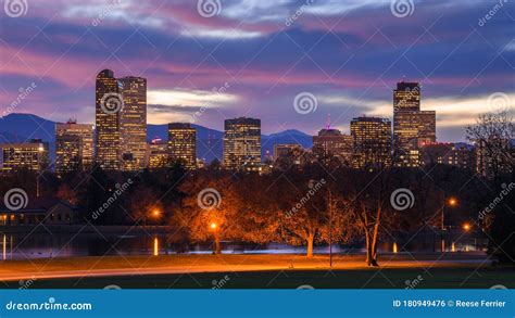 Downtown Denver Colorado at Sunset Stock Photo - Image of black, dusk ...