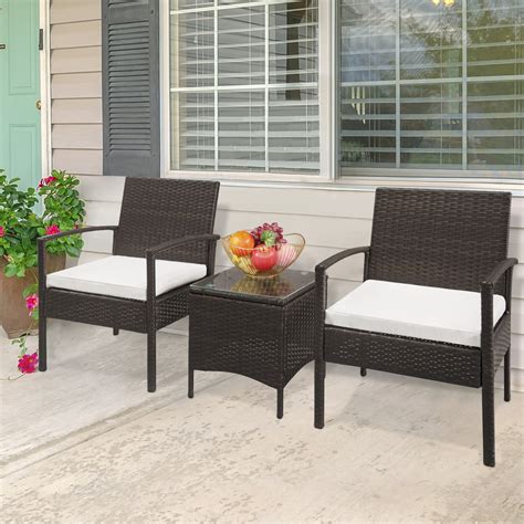 Zimtown 3-Piece Bistro Patio Furniture Set, Outdoor Rattan Chat Set ...