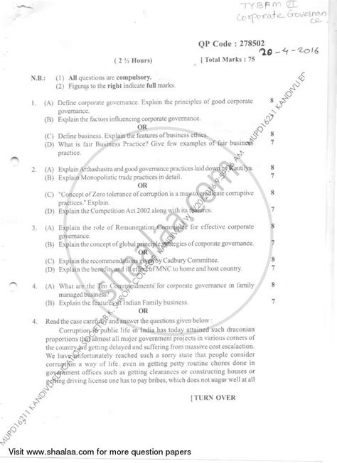 Corporate Governance 2015-2016 B.Com Financial Market (BFM) Semester 6 ...