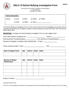Fillable Online nbcs k12 nh Fillable Online SAU # 19 School Bullying ...