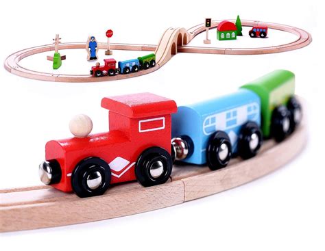 Cubbie Lee Premium Wooden Train Set Toy Double-Sided Train Tracks ...