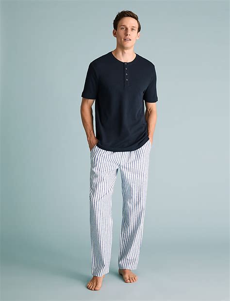 Buy Cotton Linen Striped Pyjama Bottoms at Marks & Spencer