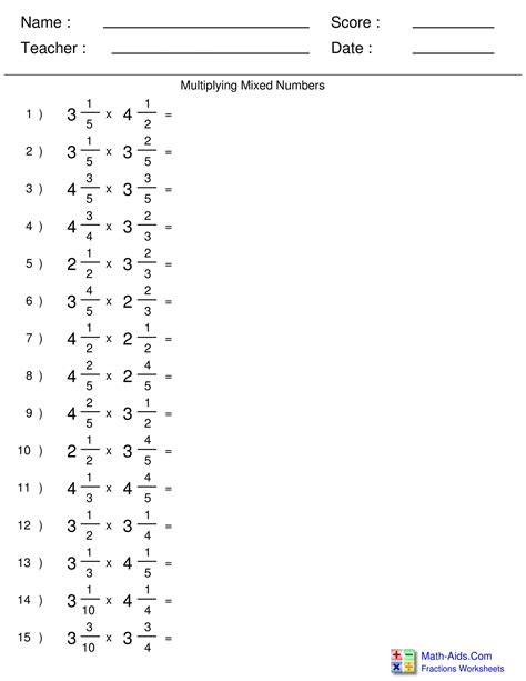 Multiplication Of Fractions Worksheets - Jenny Printable