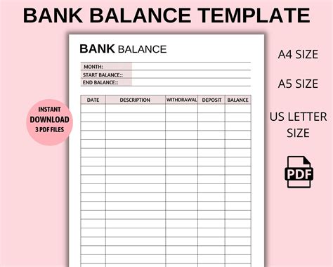 Bank Account Balance Sheet Template