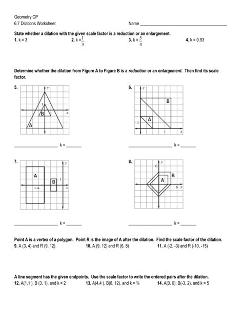 Dilation Geometry Worksheets