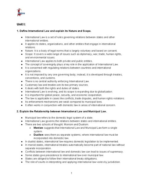 Unit I: Overview of International Law: Nature, Scope, and Sources - Studocu
