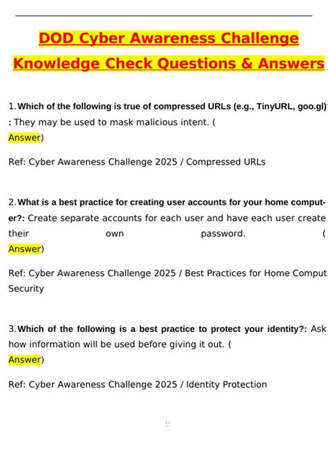 DOD Cyber Awareness Challenge 2025 Knowledge check (Latest 2025 / 2026 ...
