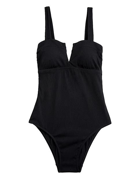 Tummy Control Ribbed Padded V-Neck Swimsuit