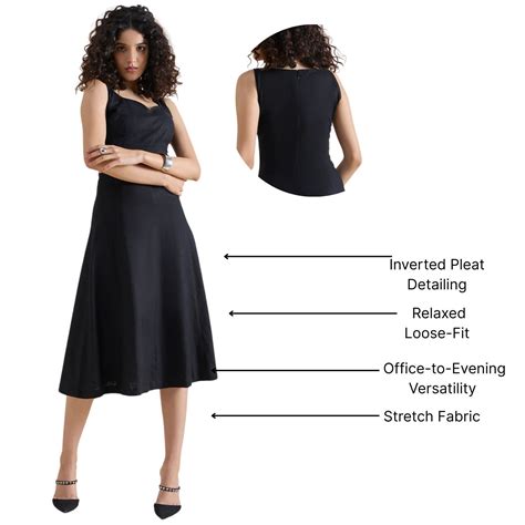 Women Black Sweetheart-Neck Stretch Midi Dress