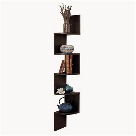 Usha Furniture Corner Mount Wall Shelves Zigzag Shape Rack Wooden Wall ...