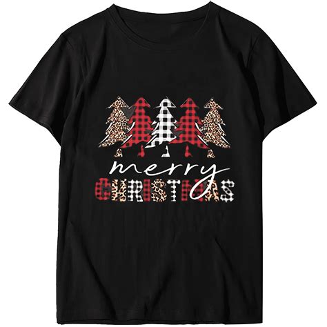 Black Women Christmas T-Shirt, "Merry Christmas" Leopard and Plaid Tree ...