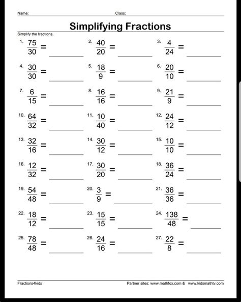 Image result for Simplifying Fractions Worksheet 5th Grade