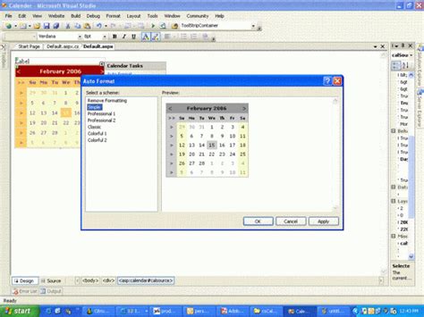 Image result for ASP.NET Vs2019 Calendar Control