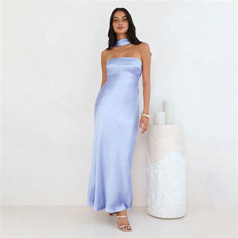 Shop Blue Fishtail Satin Dress - for Women | OUTZIDR | Gen-Z Style