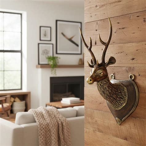Bastar Dokra Art Brass Deer Head Wall Accent | Handcrafted Wall Decor ...