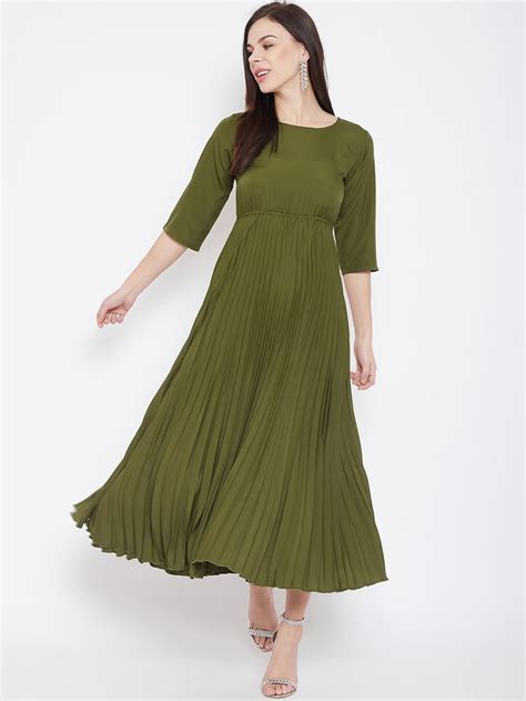 Women Olive Green Solid Maxi Dress