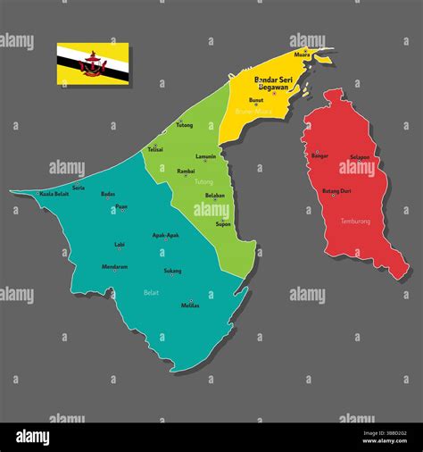 Vector map of Brunei with names of cities and with borders city Stock Vector Image & Art - Alamy