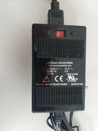 Jerome Industries 115/230v ~ 50/60Hz ~ 48VA~ 12V ~ 2A Medical Grade ...