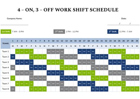 4-on, 3-off Work Shift Schedule Template - Google Docs | Word - Highfile