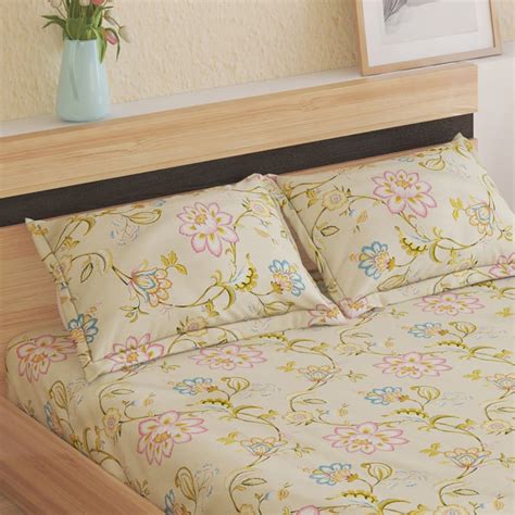 Buy Ezra Sedona Cotton 144TC Floral Print 3Pcs Queen Bedsheet Set from ...