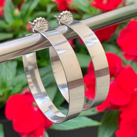 Big 8mm Wide Hand Forged Post Hoop Earrings, Light & Comfortable, Solid ...