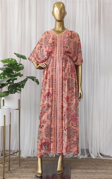 Peach Tropical Printed Georgette Jacket & Pant Co-ord Set