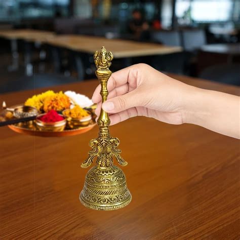 6" Pack of 1 Brass Hand Bell BBL-006 | Pooja Handle Bell | Brass Pooja ...