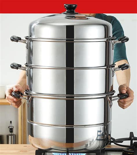 Amazon.com: Large 15.7in Stainless Steel Steamer Pot, 4-Tier Tamale ...