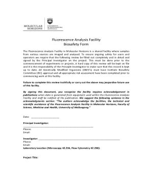 Fillable Online Fluorescence analysis facility biosafety form Fax Email ...