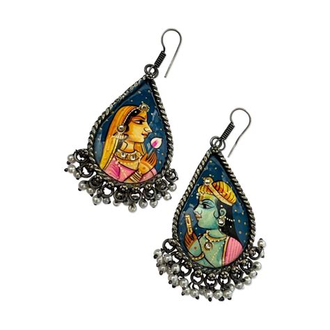 Beautiful Hand-painted Radha-Krishna Silver Plated Multicolor Stone ...