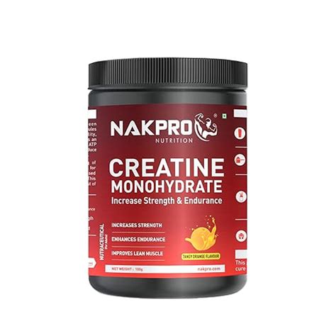 NAKPRO Micronised Creatine Monohydrate Powder 100g, Tangy Orange | 3g ...