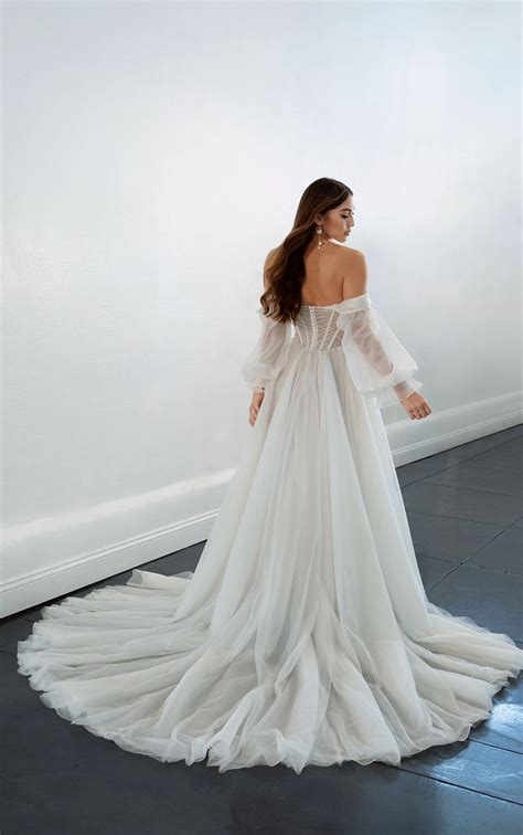1497 | Martina Liana | Luxe Strapless A-Line Wedding Dress with Off-the-Shoulder Bell Sleeves ...