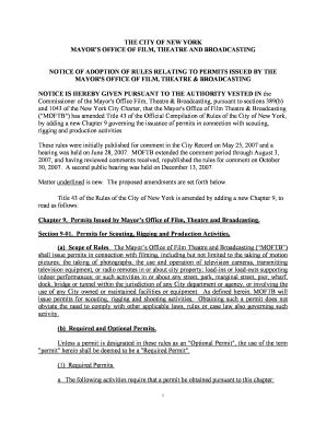 Fillable Online nyc Notice of Adoption of Rules Relating to Permits ...