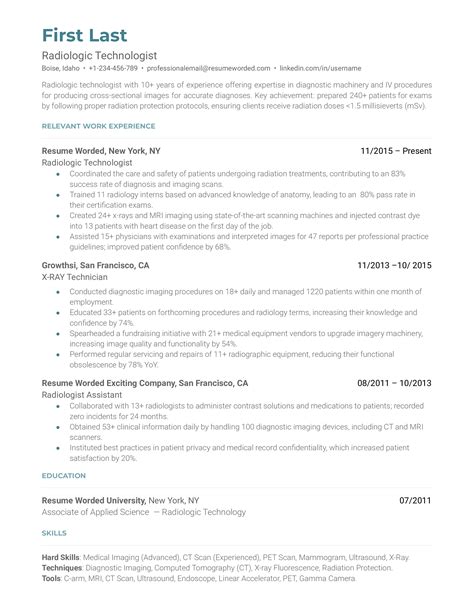 3 Radiologic Technologist Resume Examples for 2026 | Resume Worded
