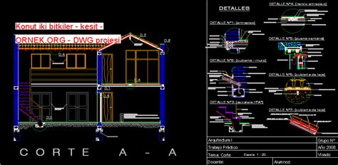 Konut iki Planlar - kesit dwg projesi - Autocad Projeler