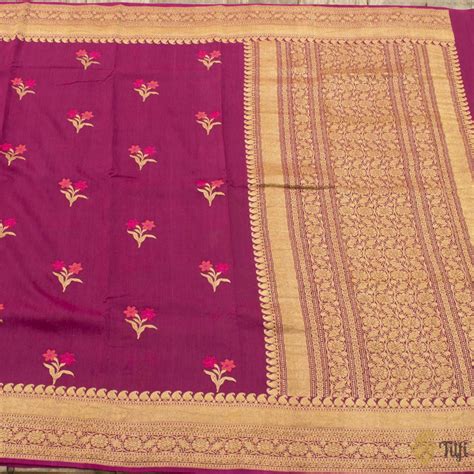 Magenta Pure Monga Silk Banarasi Handloom Saree - Tilfi