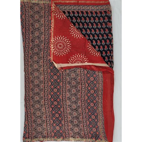 Bagru Block Printed Chanderi Saree with small Zari border | Vinshika ...