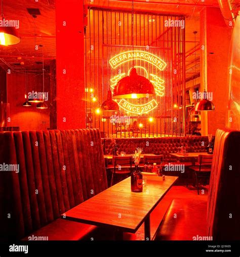 View into a styled bar with special beers, Reeperbahn, St. Pauli ...