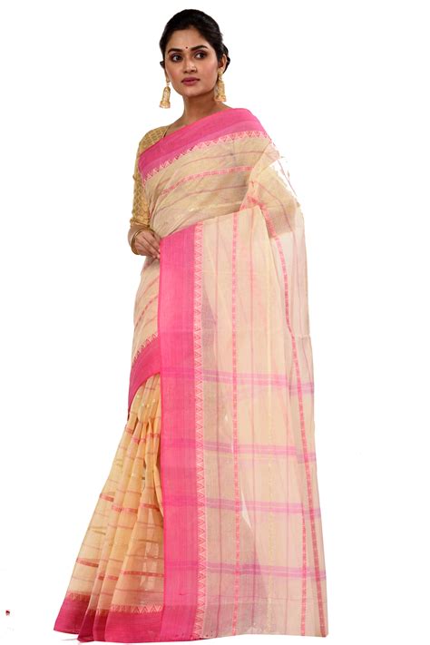 Pink Pure Cotton Boysko Tant Saree (429) | PuJoy Fashion