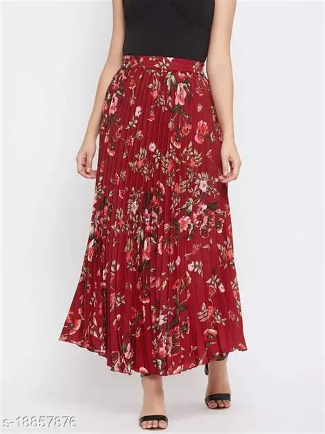 U&F Crepe Green Ankle Length Solid Pleated Skirt